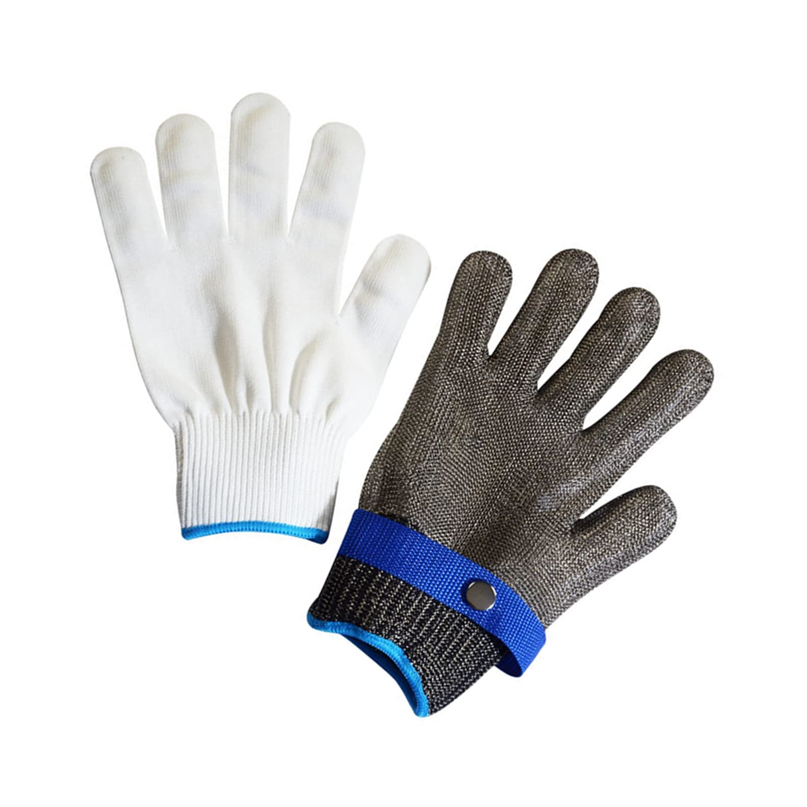 Fockety Work Gloves, Strong Anti Cut Gloves Stainless Steel Wire 2 Pcs Adjustable Buckle Gray For Kitchen (Grey)