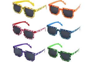 Kioiner 6 Pcs Pixel Sunglasses, 6 Colors 8-Bit Pixel Mosaic Glasses UV Protect Gamer Sunglasses for Kids Adult Birthday Party