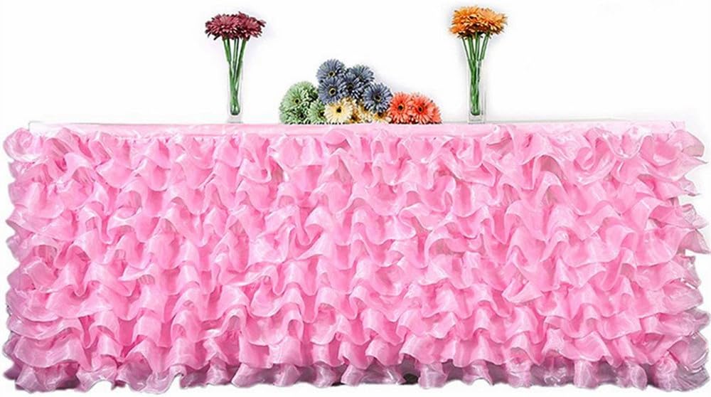 Everyspace 3 Yard Table Skirt Ruffle Pleated Tulle Cover for Wedding, Birthday, Baby Bridal Shower, Party Decoration (Pink)