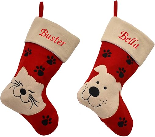 Chaussette De Noel Brodee De Luxe Personnalisable Pour Animal Domestique Chat Et Chien Amazon Fr Cuisine Maison
