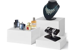 ACTIER 7" 8" 9" - Set of 3 Display Risers for Buffet Risers, Retail Display, Art Exhibition, Cupcake Stand, Candy Table Display Sets, Collectibles & Figurine Display, Perfume & Cologne Stand, Donut Stand, Jewelry Display Stand with Stackable Nesting Design - Medium (7", 8", 9")