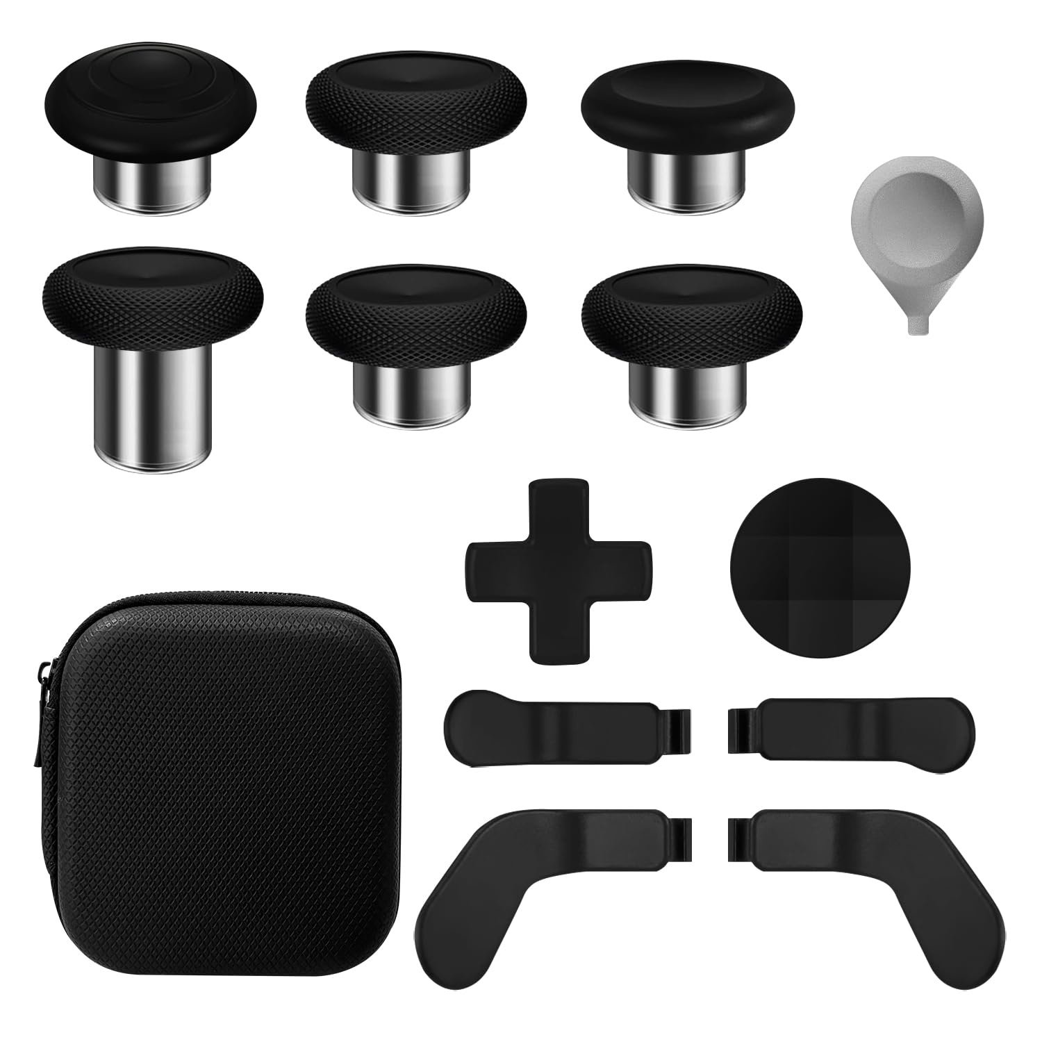 Accessories for Xbox One Elite Series 2 Controller, 13 IN 1 Metal Thumbstick for Xbox One Controller Elite 2 Replacement Kit with Bag, Metal Mod 6 Swap Joystick, 4 Paddles, 2 D-Pads, 1 Tool, Black