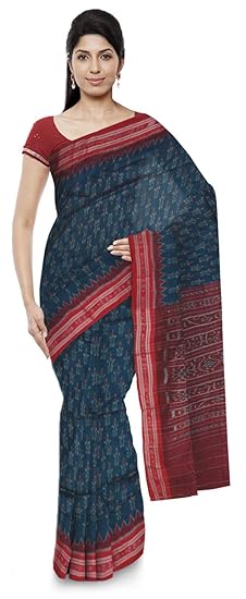 ODISHA HANDLOOM Womens Ikat Cotton Saree (o 80_Blue)