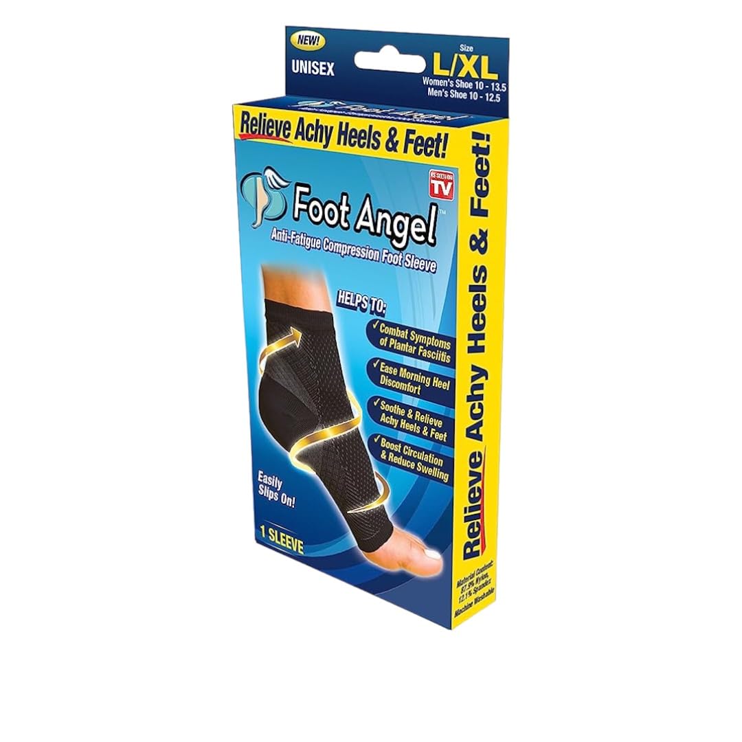 Foot Angel FALW-MC24/6 Anti-Fatigue Compression Foot Sleeve for Plantar Fasciitis Relief, Large/X-Large, Black, L-XL