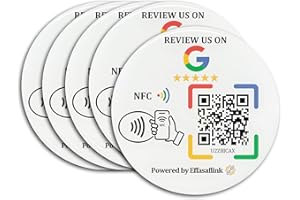 EFFASAFLINK Epoxy Sticky Card with NFC Chip & QR Code - Compatible with Google Business Page for Customer Reviews, Boost Business Reviews, Essential for Small Business, for iPhone & Android (White-5 Cards)