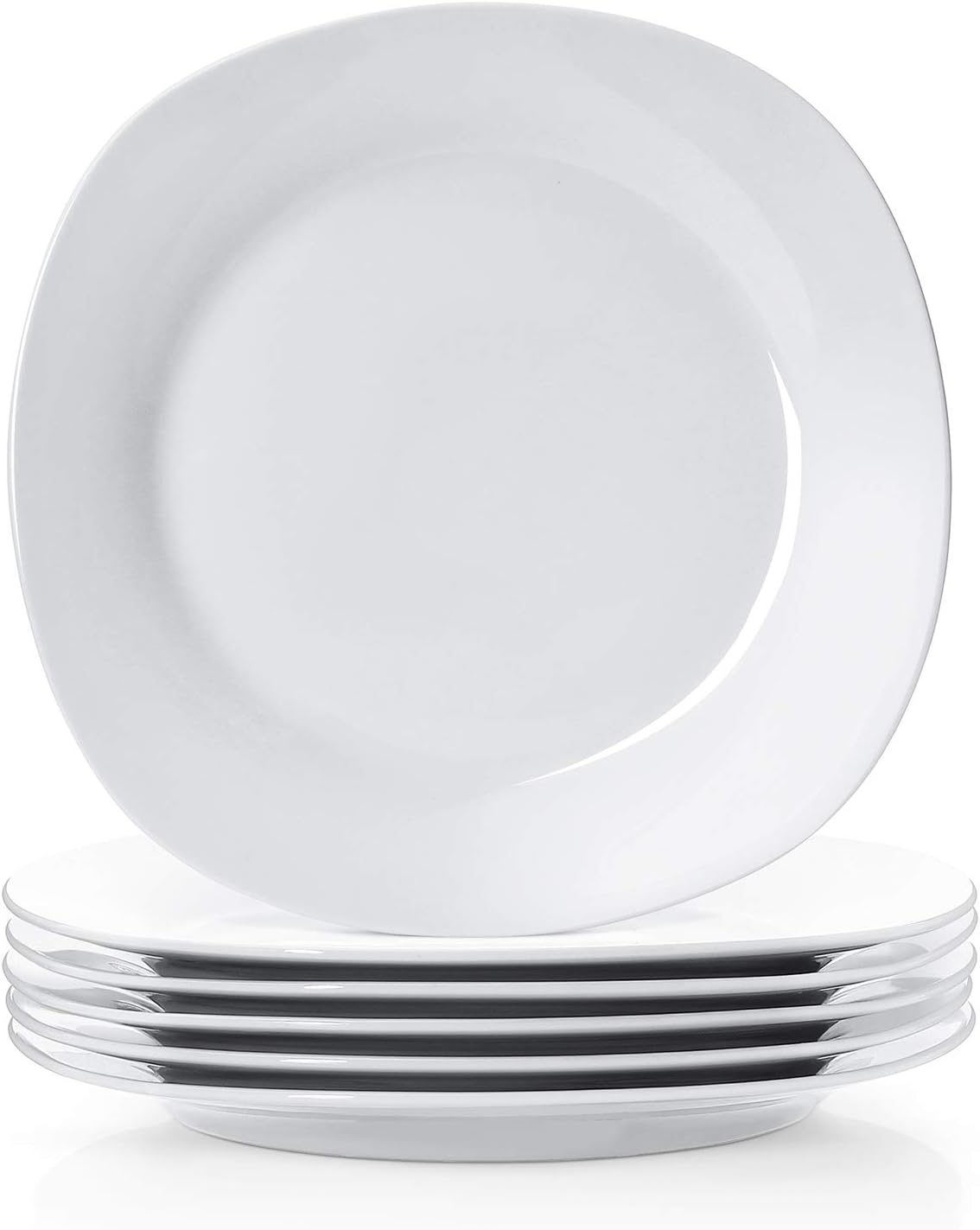 Y YHY 10.5 Inches Porcelain Dinner Plates, Square Round Serving Plate Set, Set of 6, White