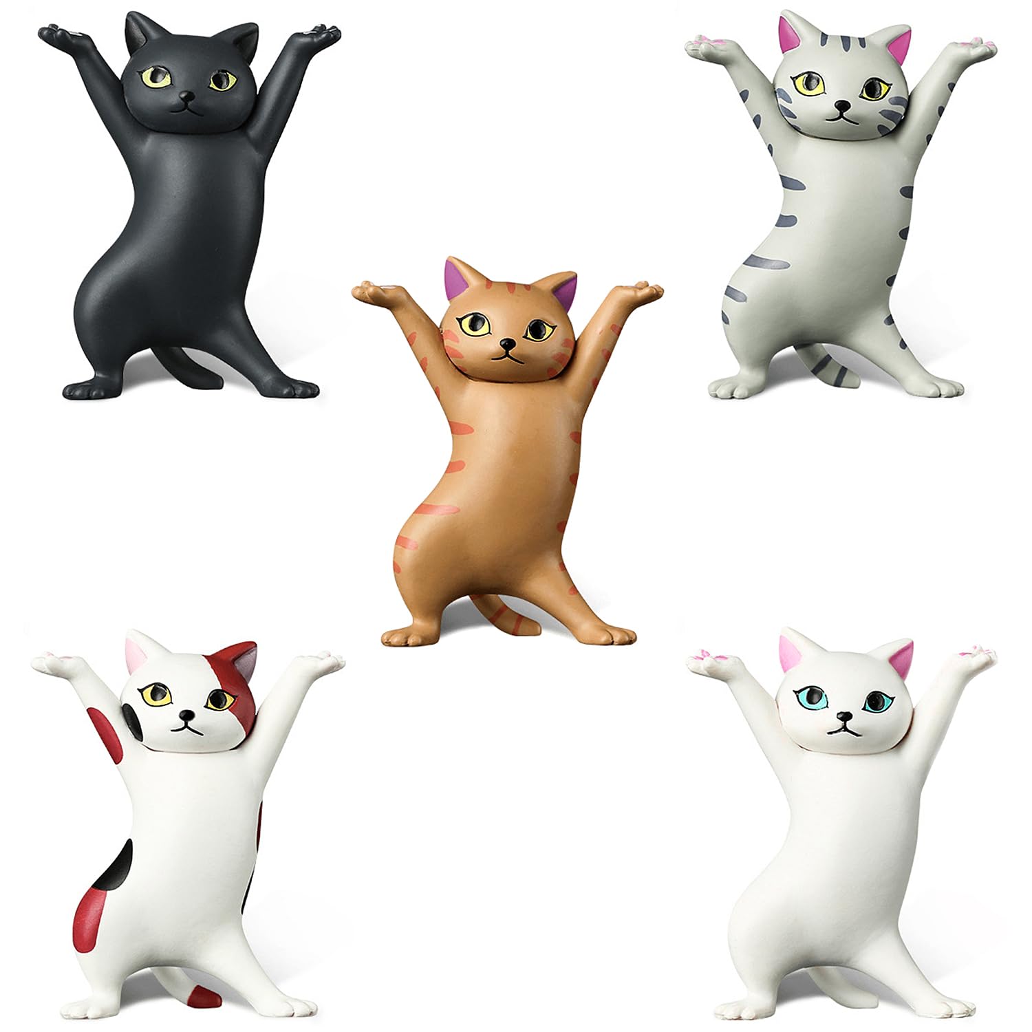 Tabanzhe Set of 5 Dancing Cat Pencil Holders - Cute Dancing Enchanting Cat Figurine Pen Holder Doll Ornaments Cat Earphone Holder Desktop Display Stand Cat Gifts for Cat Lovers