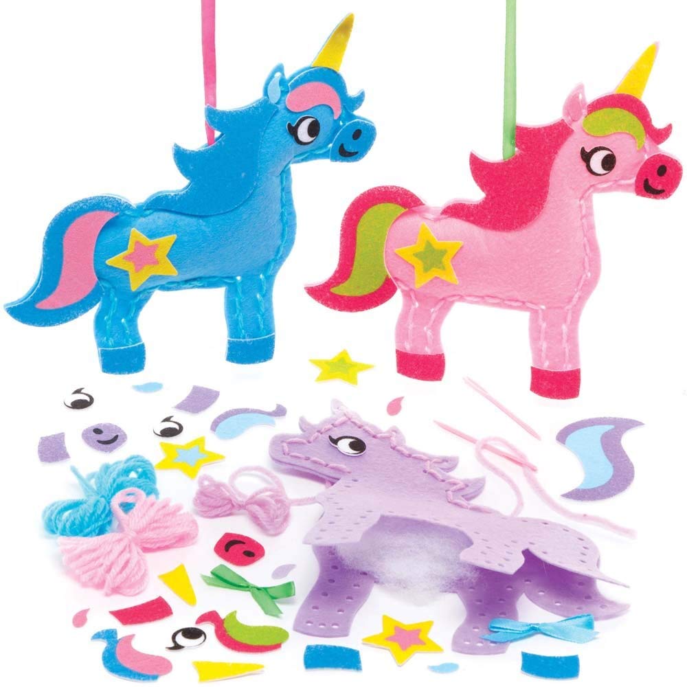 Baker Ross FE273 Unicorn Sewing Decoration Kits - Pack of 3, Sewing Set for Children, Creative Activities for Kids, Ideal Arts and Crafts Project