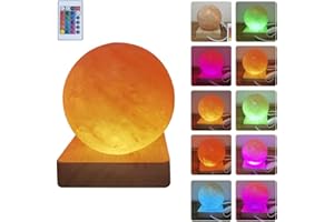 YZYOE USB Colour Gradient Himalayan Salt lamp, Solid Wood Base Atmosphere Decoration Rotundity Salt lamp with Remote Control,