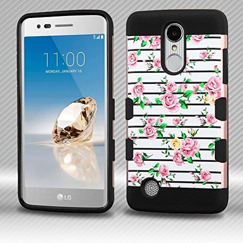 LG Aristo/Fortune/K8 (2017)/LV3/Phoenix 3 Case, Mybat Fresh Roses Dual Layer [Shock Absorbing] Protection Hybrid PC/TPU Rubber Case Cover For LG Aristo/Fortune/K8 (2017)/LV3/Phoenix 3, Pink/White