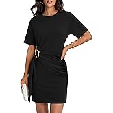 ZESICA Women's Summer Short Sleeve Mini Dresses 2026 Crewneck Ruched Tie Waist Slim Fit Casual Beach Party T Shirt Dress