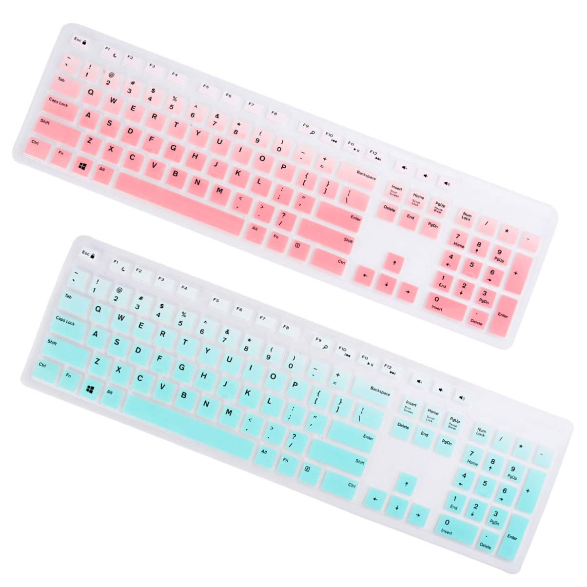 Hemobllo 2 PCS Silicone Keyboard Cover Waterproof Laptop Keyboard Cover Skin Dust-proof Keyboard Protector Compatible for Dell KB216P/KB216T/WK636(Gradient Pink Gradient Mint)