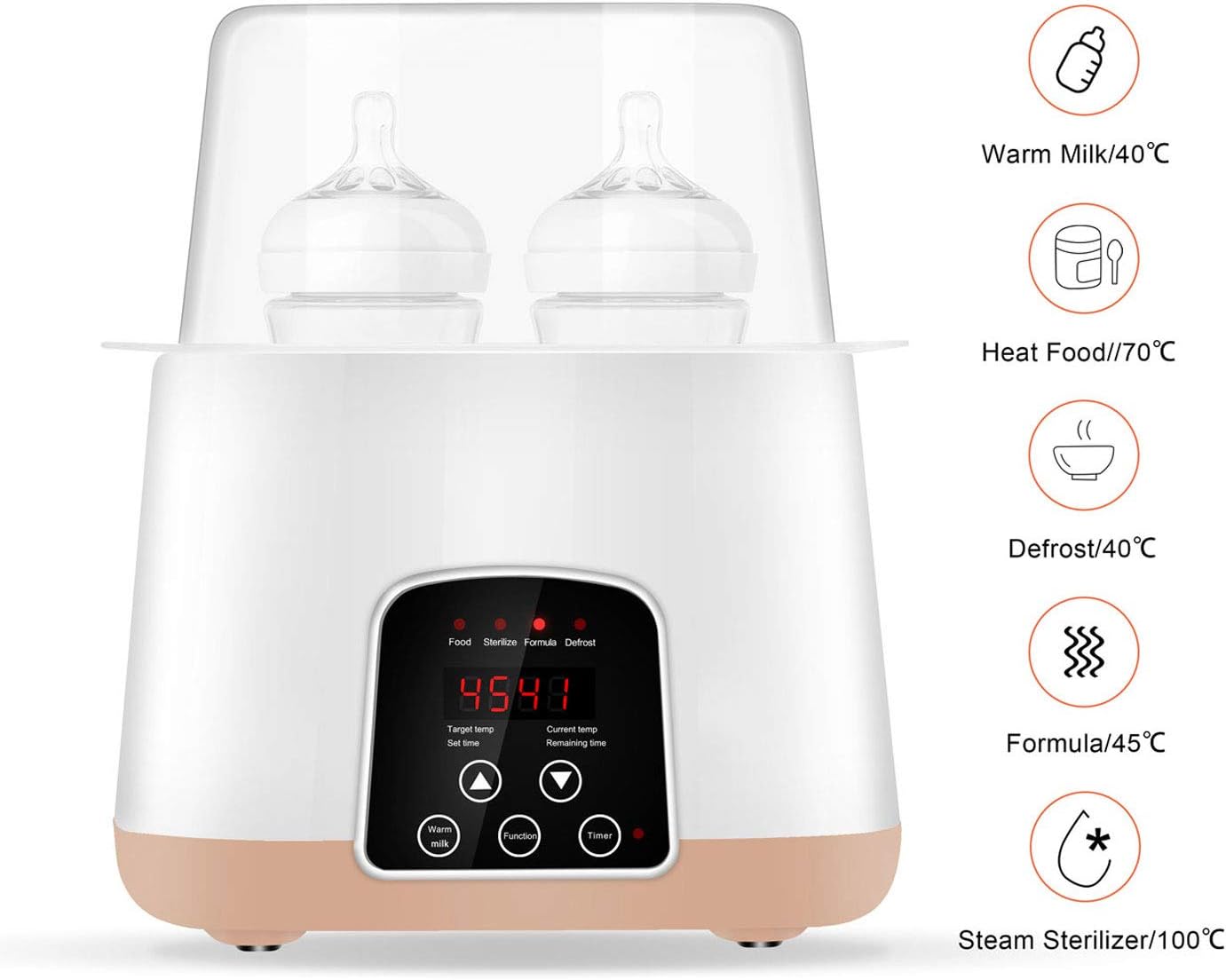 Baby Bottle Warmer, Bottle Steam Sterilizer 6-in-1 Double Bottle Smart Thermostat Food Heater, Intelligent LED Display Accurate Temperature Control for Evenly Warm Breast Milk or Formula, Fit Most Bottles