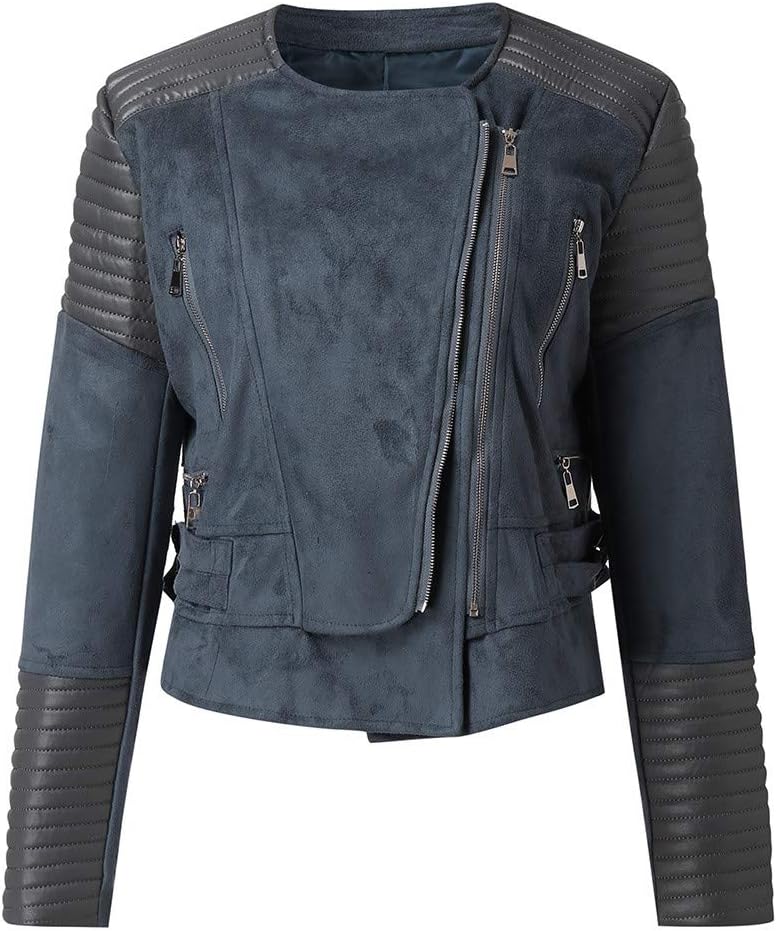 Womens Casual Faux Suede Slim Zippers Coat Short Cool Motorcycle Jacket