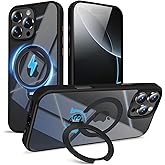 TaeliorTech 360° Spin Invisible Magnetic Stand for iPhone 16 Pro Case [Military Grade Shockproof] [Compatible with MagSafe] Slim Translucent Matte Phone Case for iPhone 16 Pro (6.3"), Black