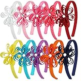 7Rainbows Grosgrain Ribbon Flower with Acrylic Diamond Headbands for Girls Toddlers Teens.