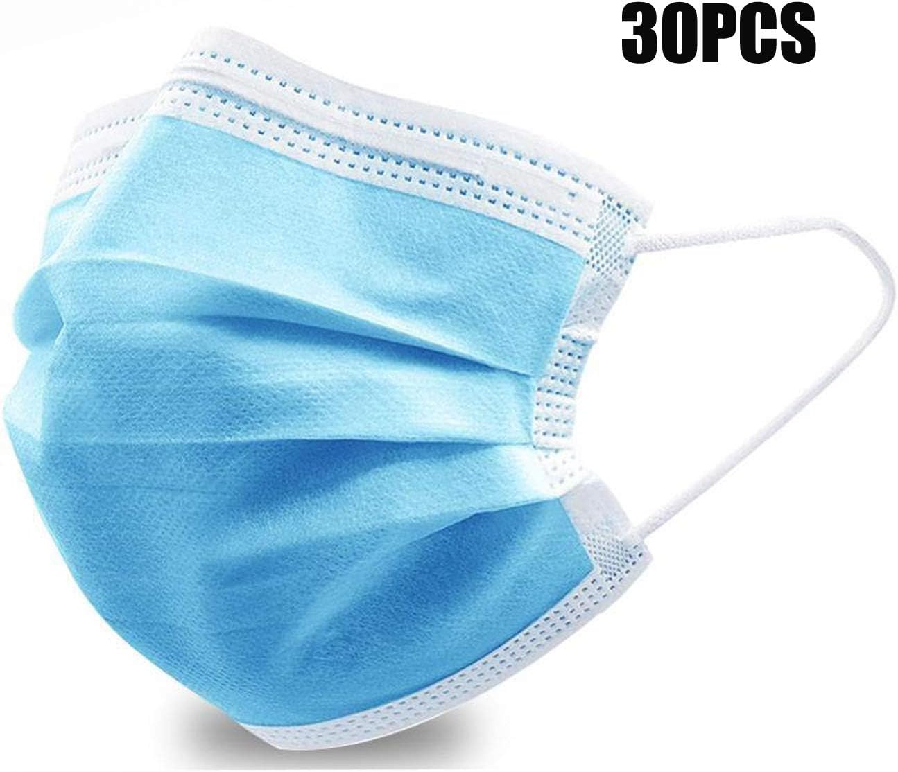 Soroling Personal 30PCS Filter 3-ply Face Protection Dust-Proof Anti Spittle Eye Mask for Earloop, Blue