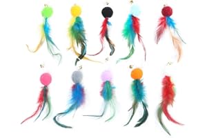 PANGBOER 10 Pieces Cat Charm Toy Feathered Replacement Interactive Cat Toy Ambushing Teasing Toy Charm