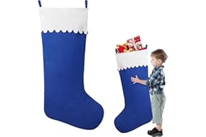 Asisca 1 Pack Jumbo Felt Christmas Stockings, 38 Inches Large Blue and White Felt Christmas Stockings for Xmas Tree Fireplace Hanging Decor and Holiday Party Family Home Decorations