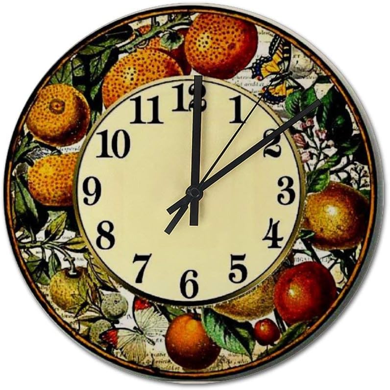 Monaca Round Wall Clock Fruit Decorative Wooden Clock for Kitchen Wall,Battery Operated Slient Wall Clock 12 Inches
