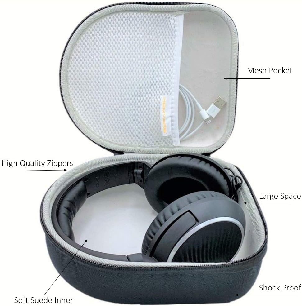 Homvare Hard Headphone Case Travel Bag with Handle and Wire Storage, Compatible with Sony, Behringer, Audio-Technica, JBL, Xo Vision, Bose, Sennheiser, Beats - Large, Black: Home Audio & Theater