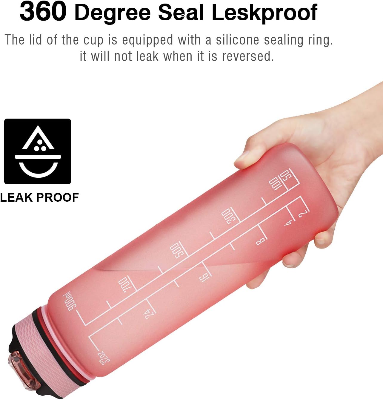 Giotto 32oz Large Leakproof BPA Free Drinking Water Bottle with Time Marker & Straw to Ensure You Drink Enough Water Throughout The Day for Fitness and Outdoor Enthusiasts-Light Pink : Sports & Outdoors