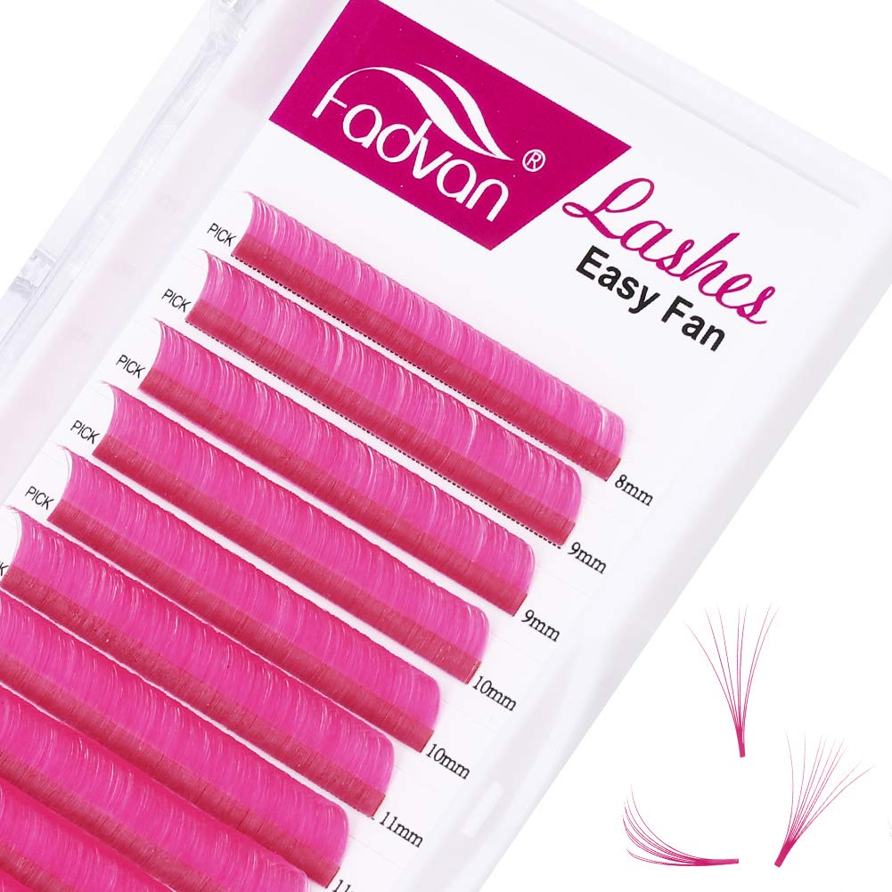 Easy Fan Color Volume Eyelash Extensions Pink White 0.07mm C Curl 8-14mm FADVAN Color Lashes Individual Lashes Extensions 3D 4D 5D 6D 8D 10D Russian Self Fanning Volume Eyelash (Pink 0.07-C, 8-14mm)