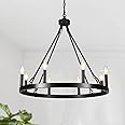 ADSENSTY Black Wagon Wheel Chandelier 8 Lights Chandelier for Dining Room Light Fixture Round Industrial Pendant Light Fixtures for Living Room Foyer Entryway