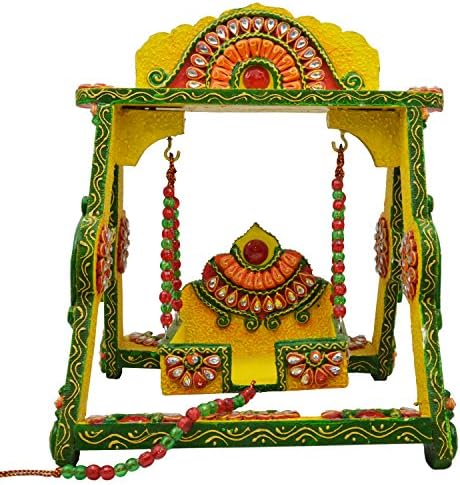 Sugandh Creations Paper Mache Swing Of Wooden With Kundan Work