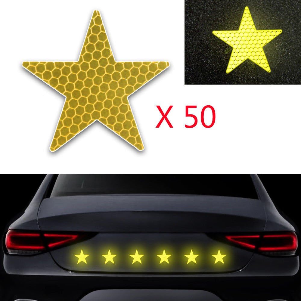 50x High Intensity Grade Reflective Safety Warning Tapes Stickers Self-Adhesive For Car Truck Motorcycle Boat Bike Trailer Camper Balance car Helmet Fence Bags Outdoor Star shape Yellow