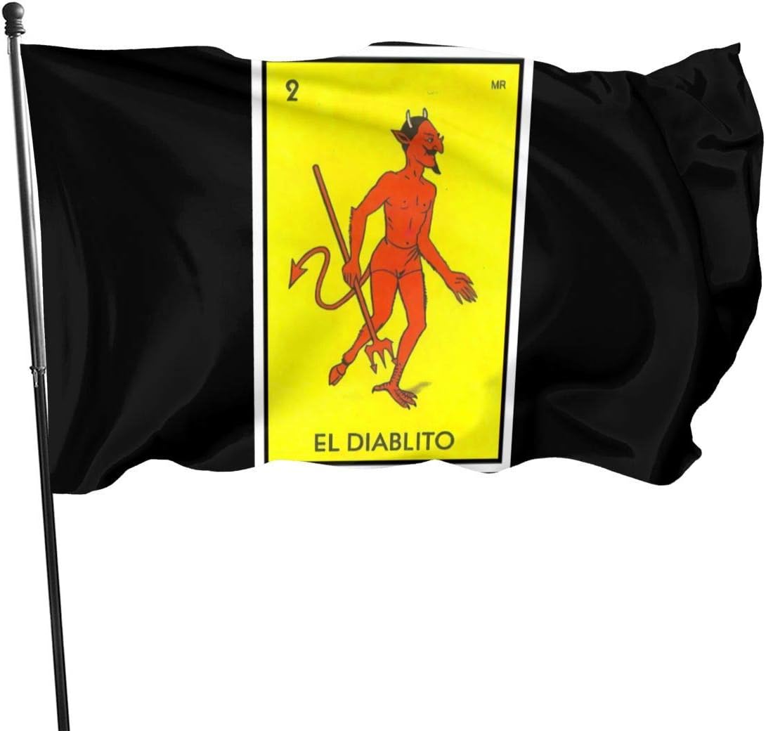 Lsjuee Bandera de 3 x 5 pies Loteria Mexicana El Diablito Bandera de