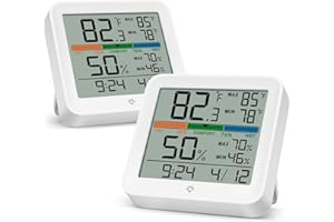MeesMeek 2 Pack Indoor Thermometer Room Temperature Home Hygrometer Humidity Gauge, Accurate with Calibration, Backlight, Air Comfort Indicator, 24H Max Min Records, Time, Date(AAA Batteries Included)