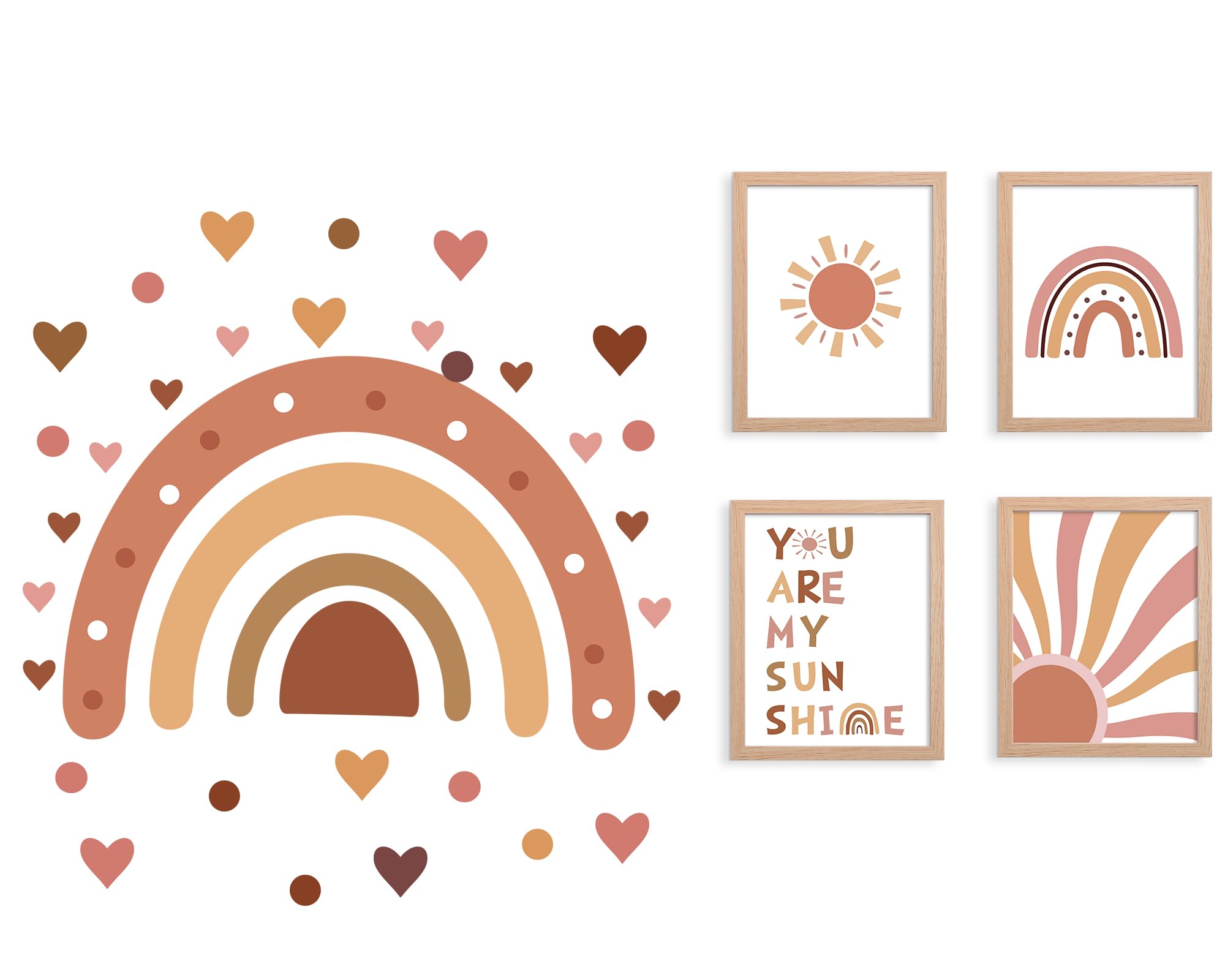Photo 1 of 5 Set Boho Nursery Wall Decor Large Rainbow Decals Peel and Stick, Self Adhesive Boho Dot Heart Sticker, Rainbow You are My Sunshine Art Prints with Frame for Girls Bedroom Nursery Room Wall Decor