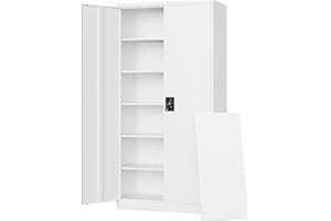 Letaya Metal Garage Storage Cabinets with Lock Door and Adjustable Shelves, Steel Tool Cabinets for Home,Office,Warehouse Organisieren (White, 71" H)