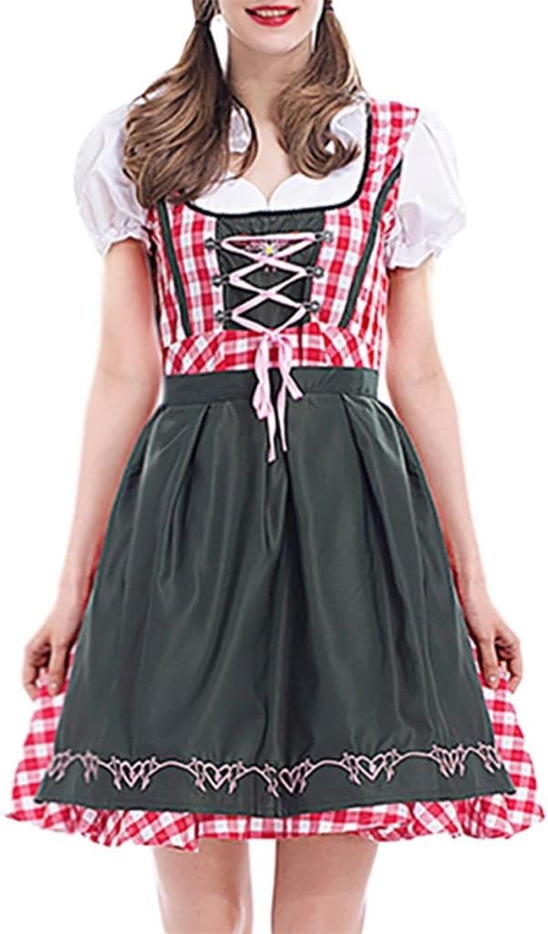 Wintialy Women's Oktoberfest Costume Bavarian Beer Girl Drindl Tavern Maid Dress
