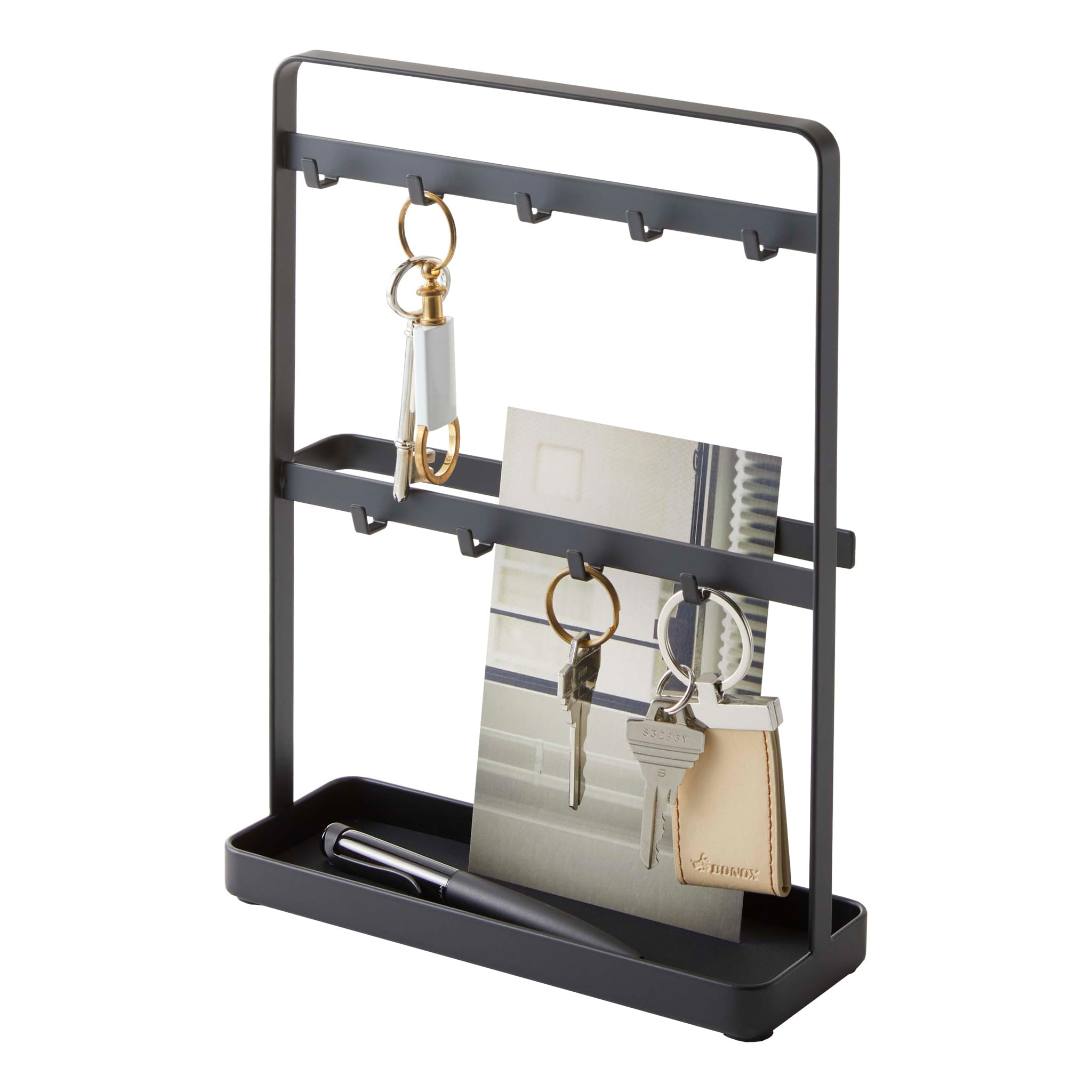 Yamazaki 2778 Smart Key Hook Stand, Black, Steel, Minimalist Design, 20 x 7.5 x 27 cm (LxWxH)