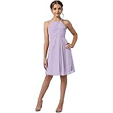 Fulbymu Halter Neck Short Junior Bridesmaid Dresses for Wedding Pleated Chiffon Flower Girl Dress Knee Length Formal Dress