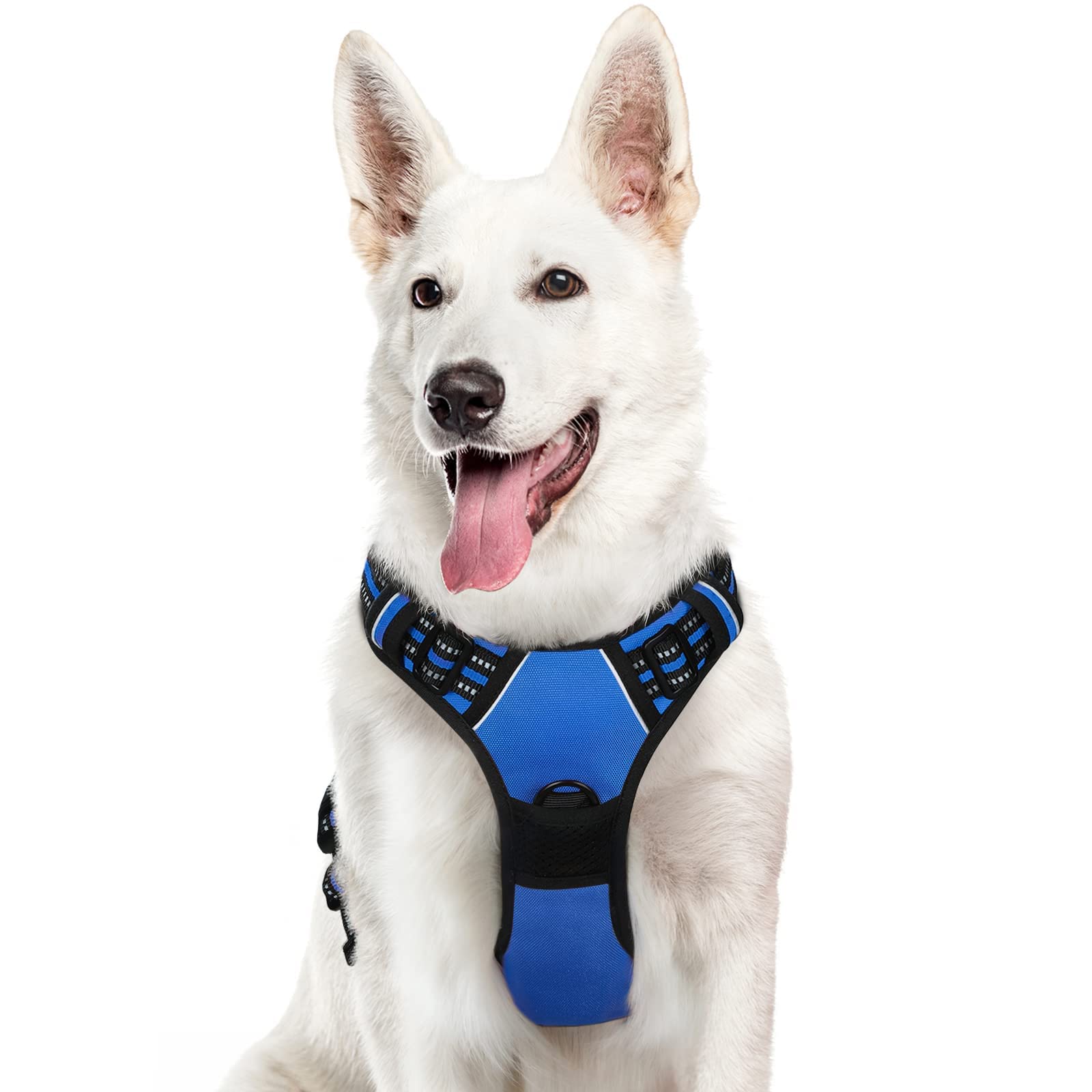 Eagloo Dog Harness Large Dog, No Pull Harness with Front Back Clips, Adjustable Pet Walking Vest, Soft Padded Pet Vest, Reflective No-Choke Breathable with Easy Control Handle, Blue, XL