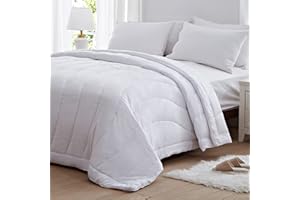 NexHome 100% Washed Microfiber Lightweight Comforter Queen Size Down Alternative Quilted Reversible Comforter Soft Cozy Bed Quilt Blanket for All Season (88"x88", White-Stripe)