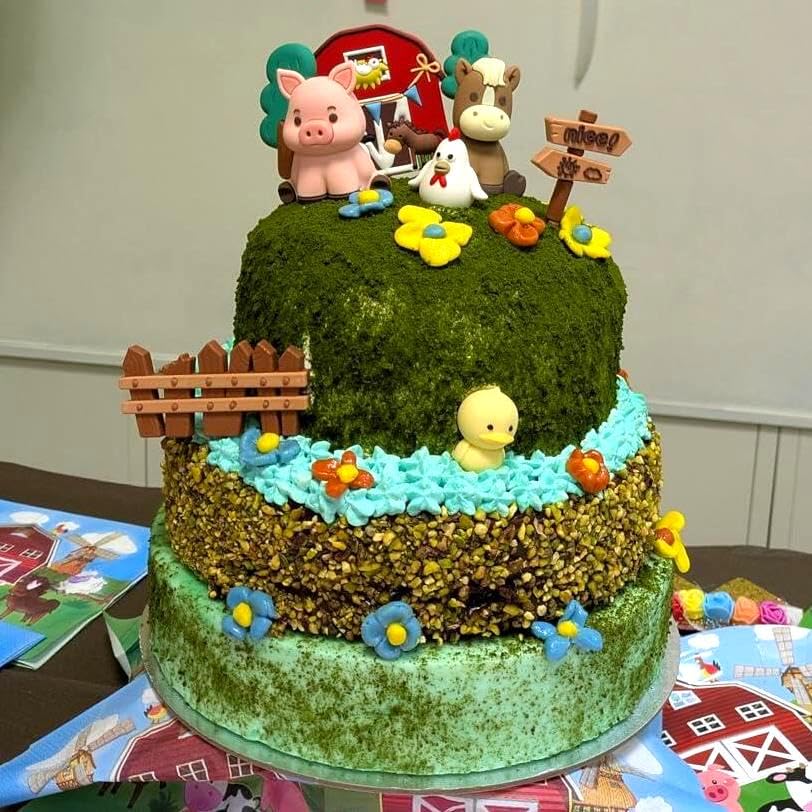 Roaring Good Time Bauernhof Geburtstag Deko - Farm Birthday Kuh Schafe Kuchen Tortendeko 4