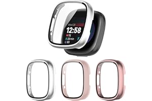 Kimiyaki 3 Pack for Fitbit Sense 2 / Versa 4 Screen Protector Case [Full Coverage], Hard PC Bumper All-Around Protective Accessories for Fitbit Sense 2 / Versa 4 Built-in Tempered Glass Film