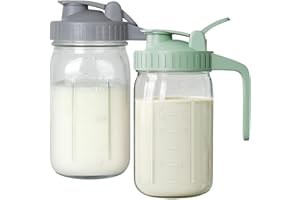 2Pcs Breast Milk Pitchers 32oz Leak Proof Glass Breast Milk Storage Bottle with Lid & Spout Wide Mouth Mason Jar for Liquids,