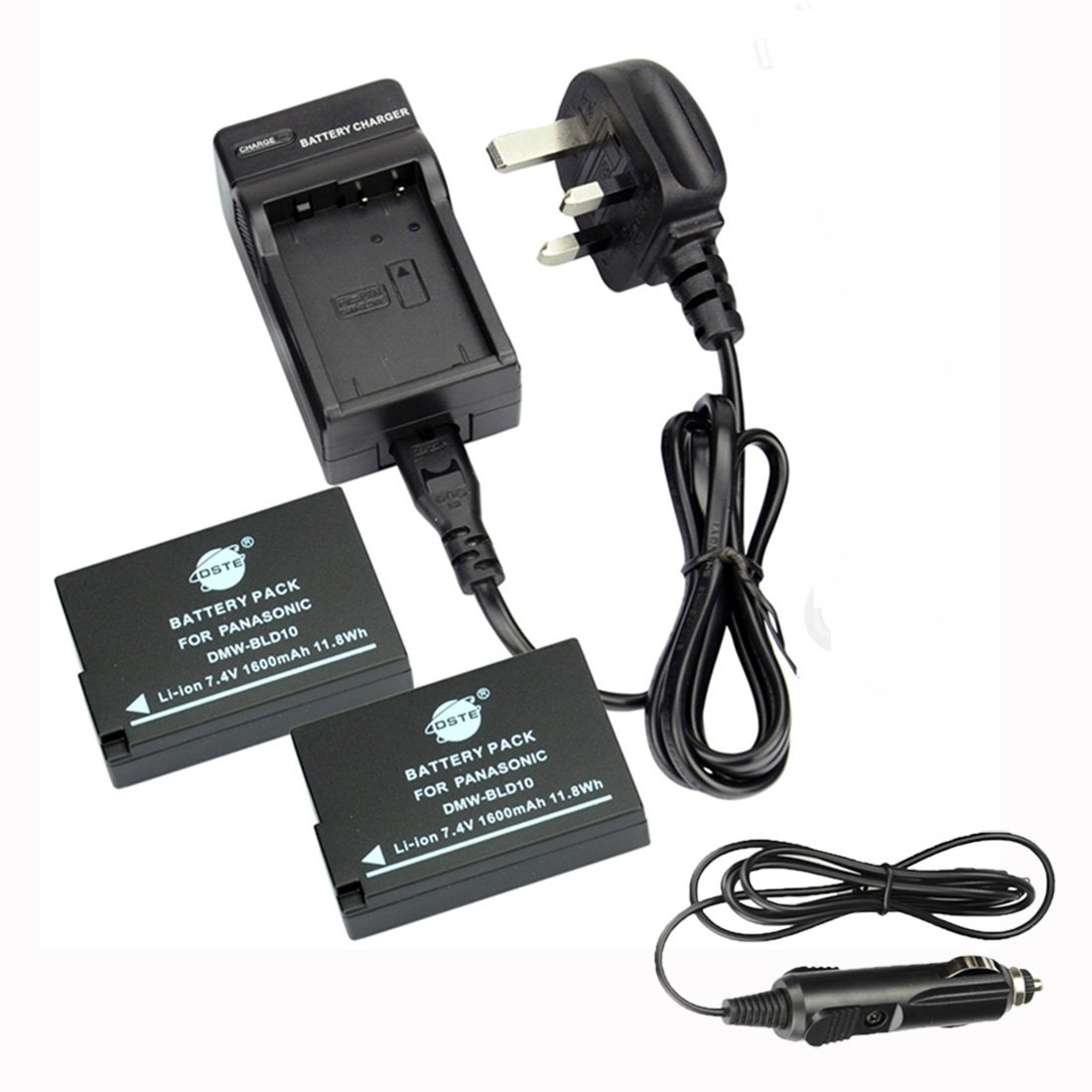 DSTE 2pcs Replacement Battery + Charger DC115U for Panasonic DMW-BLD10, DMW-BLD10E, DMW-BLD10PP, DE-A93B and Panasonic Lumix DMC-G3, DMC-GF2, DMC-GX1