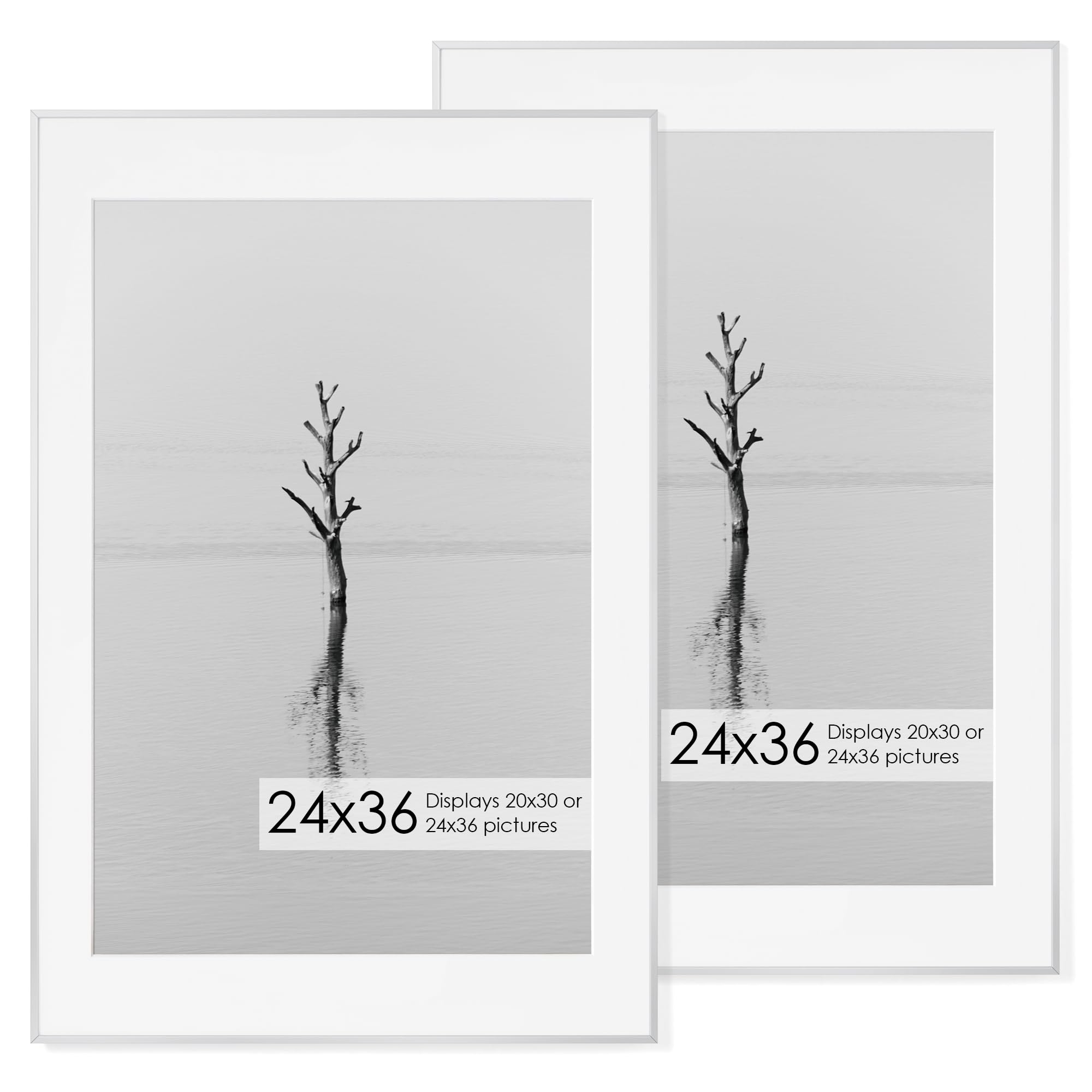 24x36 Metal Picture Frame with 20x30 Mat, Brushed Aluminum Finish, Tempered Glass Front, and Attached Hanging Hardware - Versatile Wall Display Frames for Vertical or Horizontal Orientation(Silver, Image 24x36 Metal Picture Frame with 20x30 Mat, Brushed Aluminum Finish, Tempered Glass Front, and Attached Hanging Hardware - Versatile Wall Display Frames for Vertical or Horizontal Orientation(Silver, Image