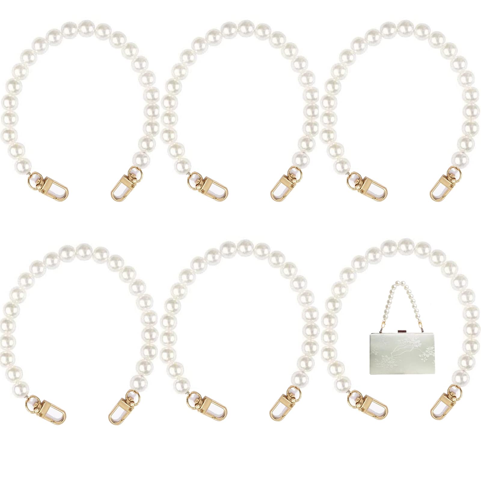 Pearl Bag Chain, Pack of 6 Handbag Chain Strap, Imitation Pearl Handbag Shoulder Strap, 30 cm Bead Handle, Can be Used for DIY Bags, Wallets, Handbags and Couplings