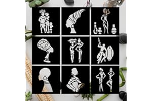 African Tribal Stencils for Painting on Wood, 9 Pieces 6 x 6 inch, Canvas, Paper, Fabric, Walls and Furniture, African Stencil, Home Décor, Reusable DIY Art and Craft STENCILAIR