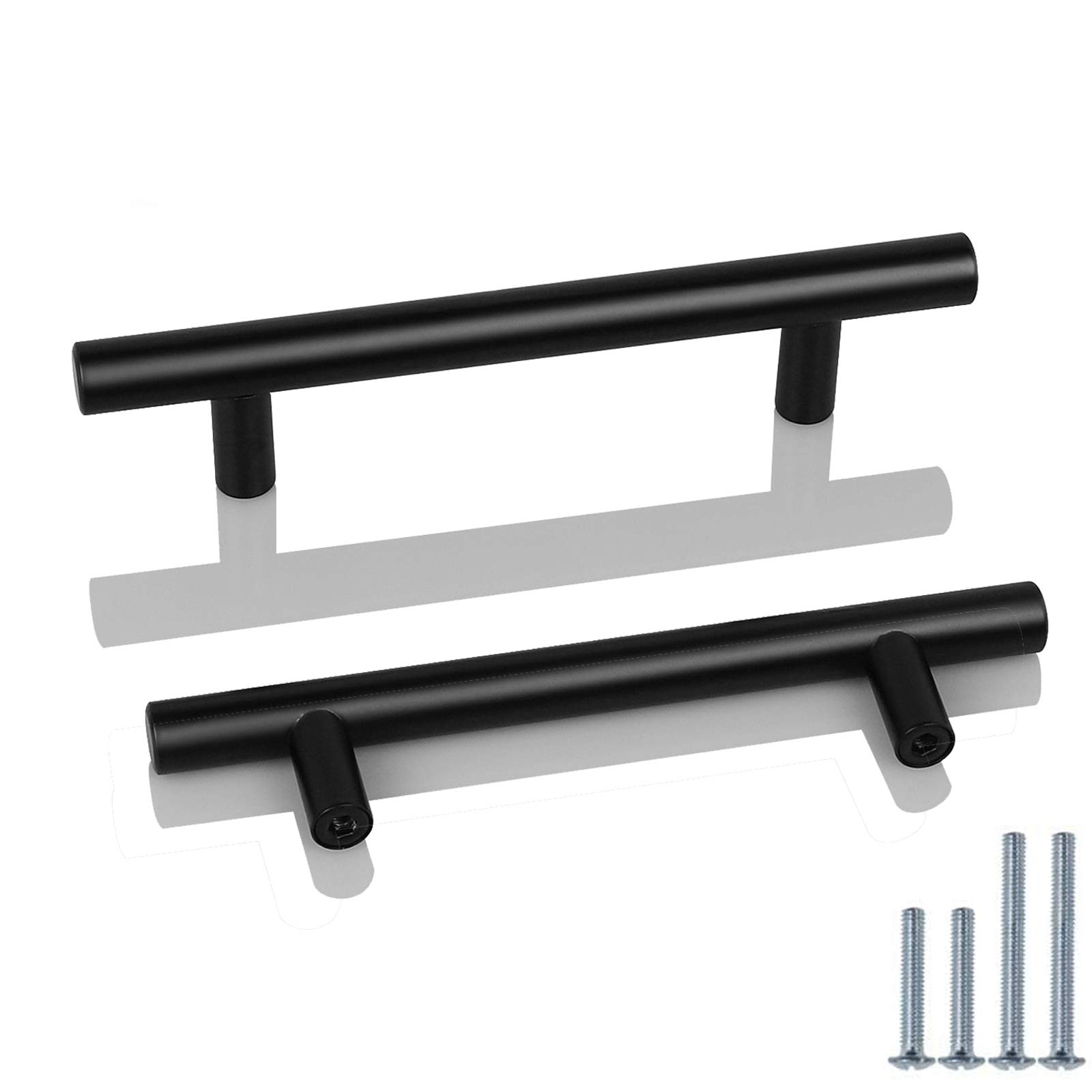 PinLin 10 Pack Kitchen Door Handles 96mm Hole Centre Flat Black
