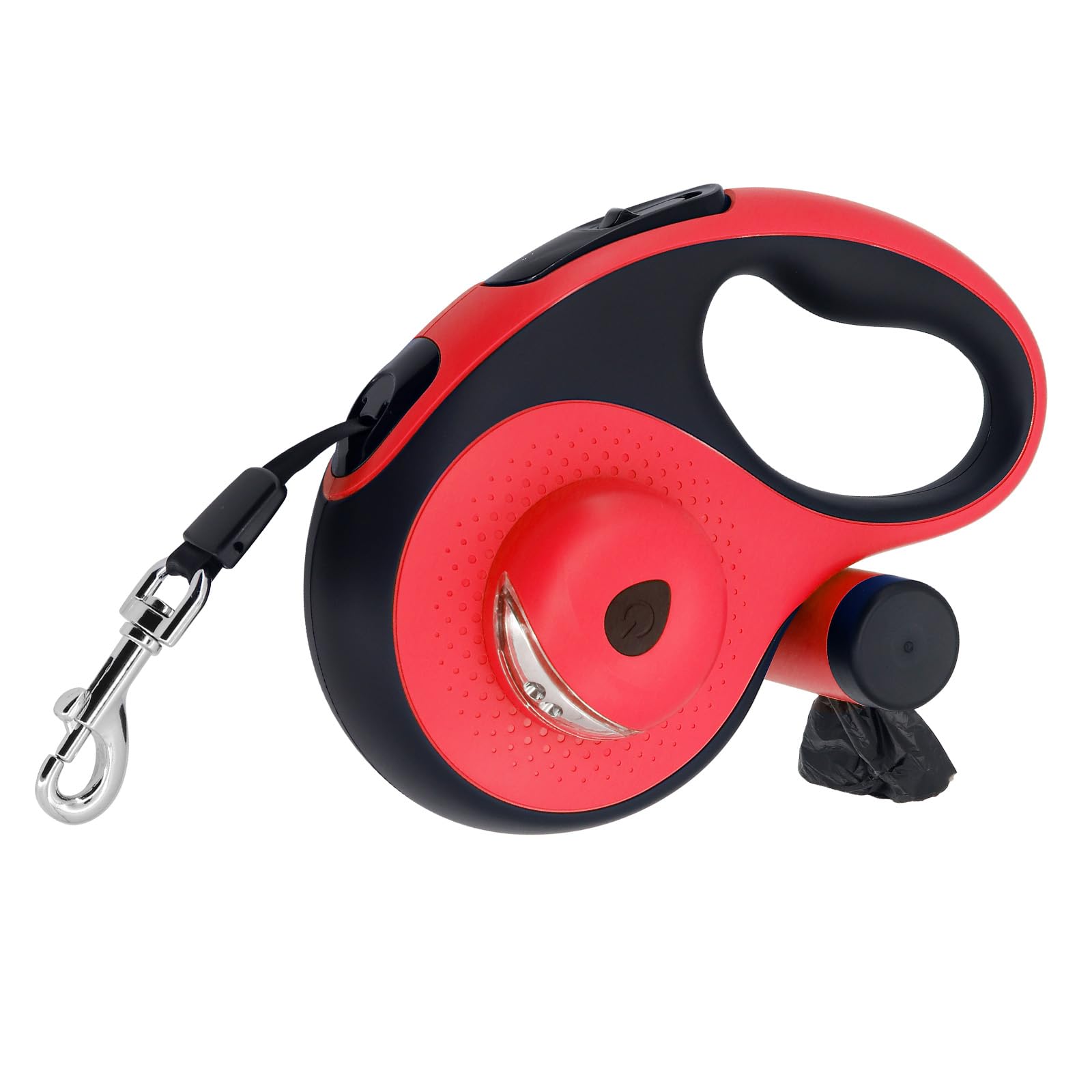 MoYouno 8M Retractable Dog Leash with Poo Bag Holder, Heavy Duty Pet Lead - Automatic Extendable Dog Training Leash with Floodlight (Red)