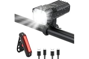 TOMMAX Bike Light for Night Riding, 2000LM/1000LM Bicycle Headlight & Taillight, Multiple Modes,3000mAh/2000mAh USB C Rechargeable Waterproof LED Bright Bike Headlights for Cyclists and Commuters