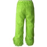 WPOZD Christmas Green Furry Adult Pants Funny Cosplay Costume Props Santa Costume Green Pants For Adult